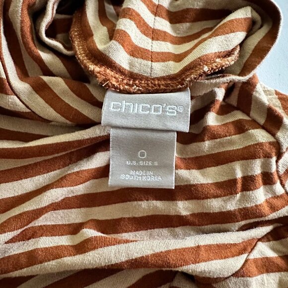 CHICO'S Tunic Shirt Size 0 Small Brown Striped Asymmetric Long Sleeve Stretch - Picture 3 of 11